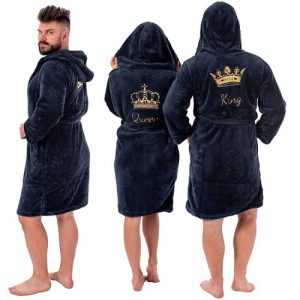 SZLAFROK MĘSKI Z HAFTEM KING NAVY